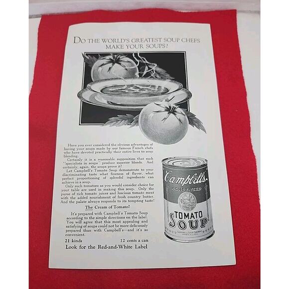 VTG 1925 Campbell's Tomato Soup Kitchen Food Ephemera 1920's Print Ad Near Mint - Picture 1 of 5